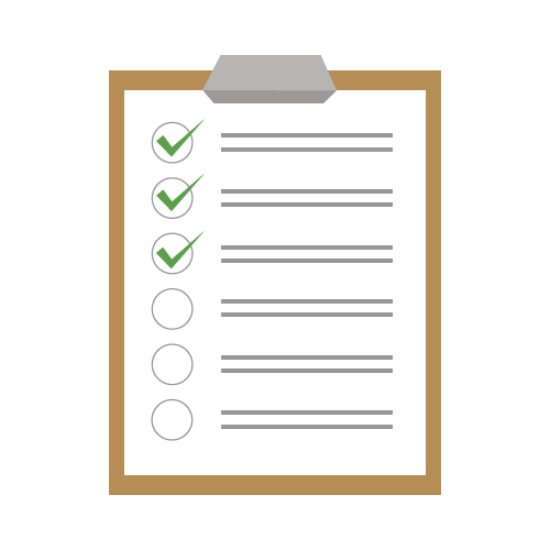 Icon showing clipboard with elements ticked off with green